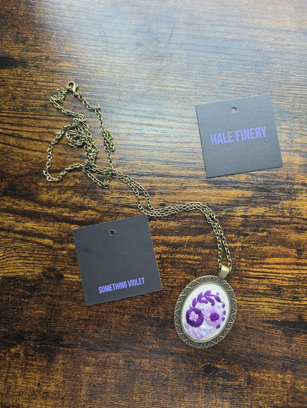 Something Violet | Hand Embroidered Pendant Necklace | Hale Finery